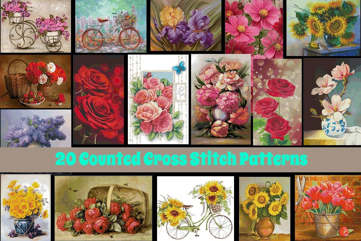 🌸 Flowers Counted Cross Stitch Patterns Bundle 🧵✨