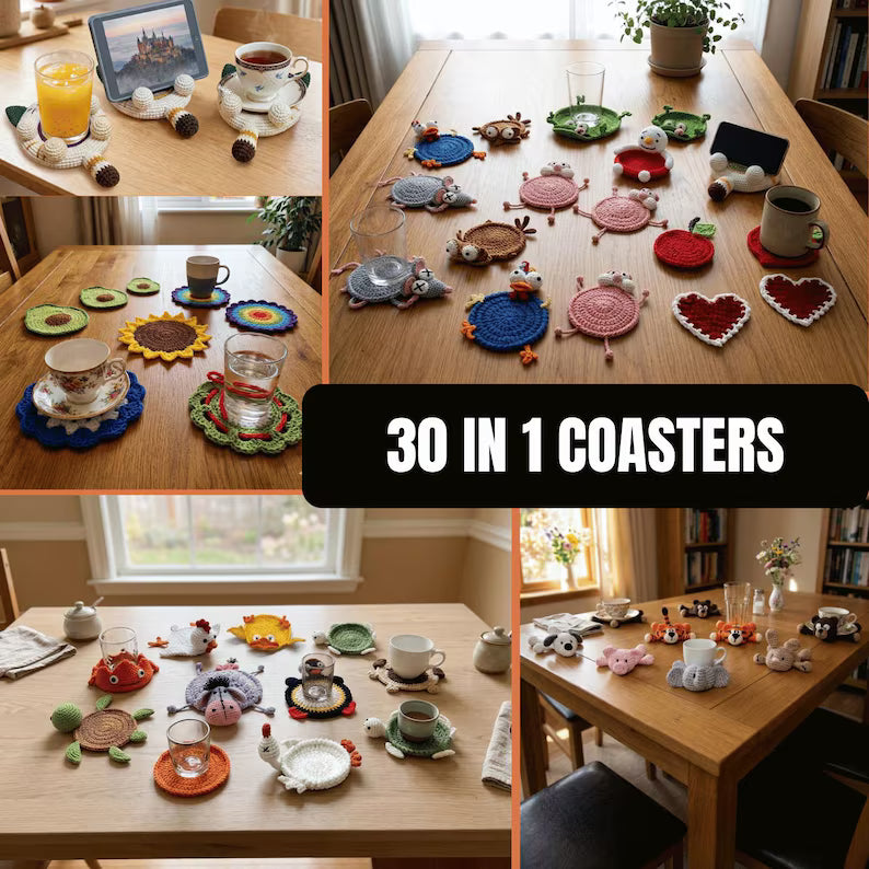 Animal Crochet Coaster Pattern Bundle (30 Designs) 🧶✨ | Amigurumi Mug Coasters 🐼 | Instant PDF ⚡