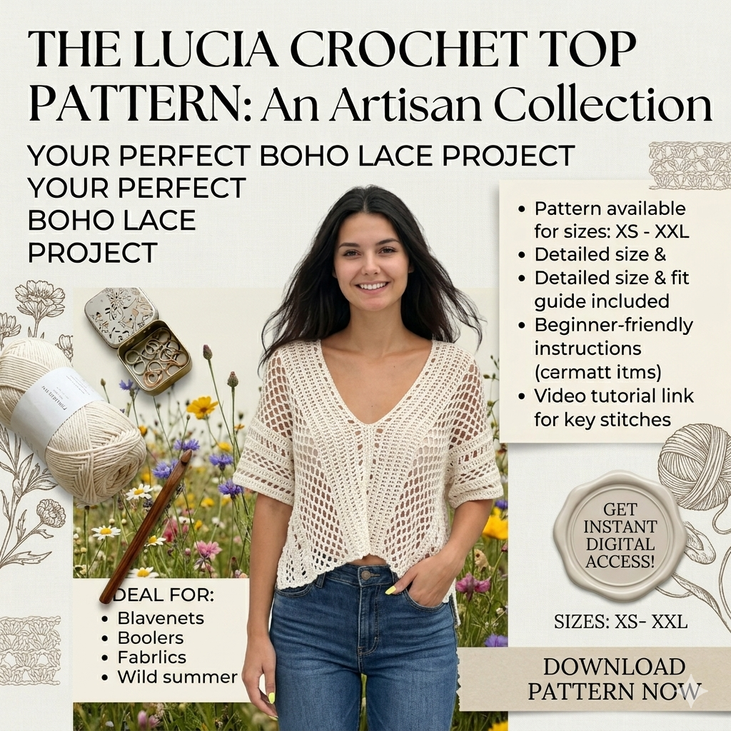 LUCIA Crochet top pattern - Crop top pattern- Beach cover-up, Festival top-Boho lace top- sizes: XS-XXL