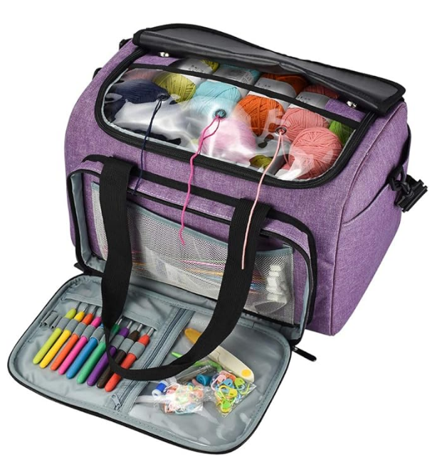 Giant Knitting Tote Bag, Travel Knitting Bag Yarn Storage Bag with Removable Inner Divider for Knitting Needles, Yarn, Crochet Supplies and Knitting Needles Accessories ( FREE SHIPPING )
