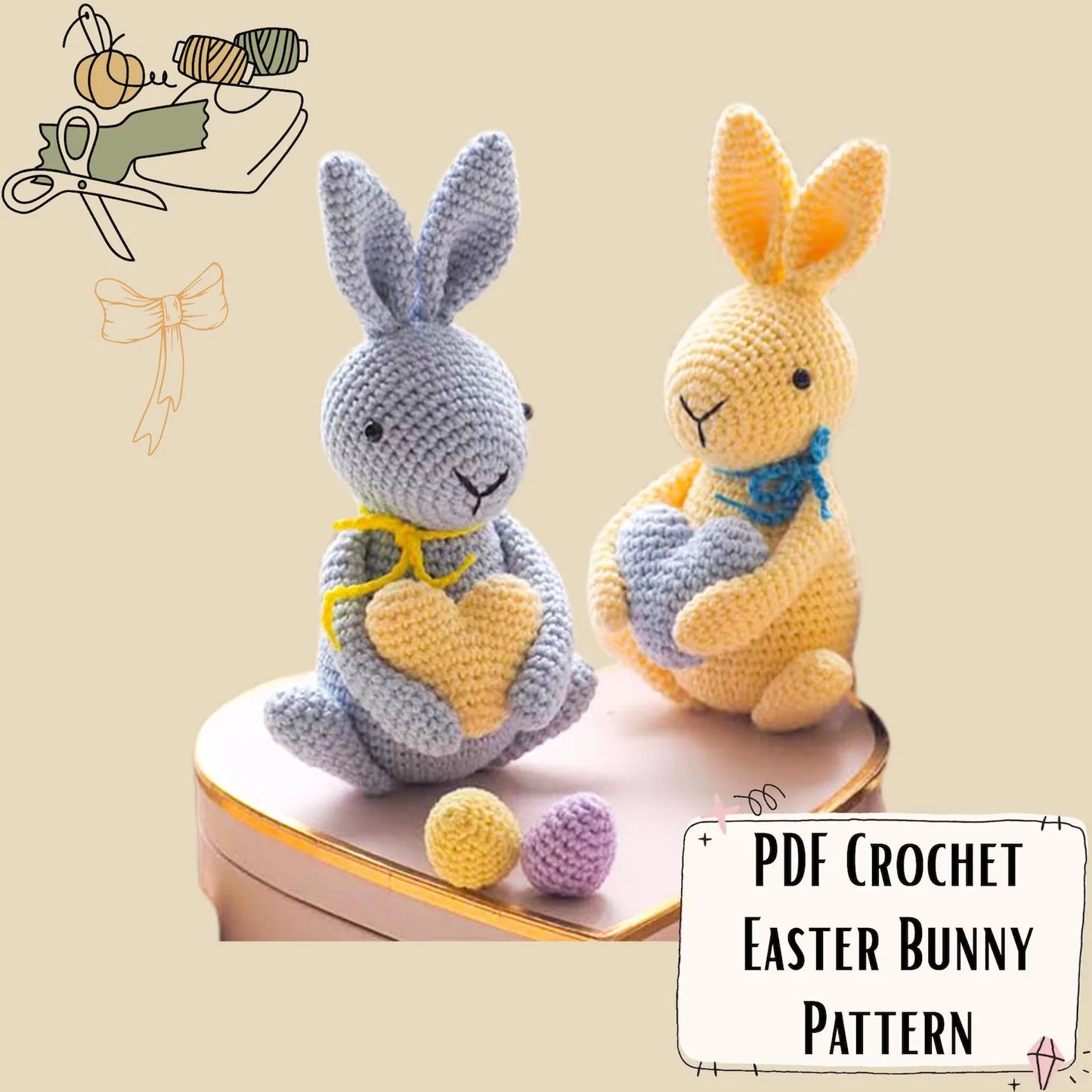 PDF Crochet Easter Bunny and Heart Amigurumi Pattern