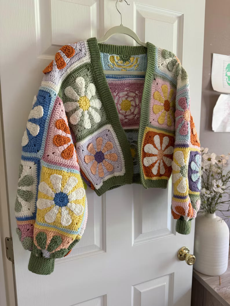 Mystery Retro Daisy Granny Square Cardigan Crochet Pattern | PDF Crochet Pattern – English Only