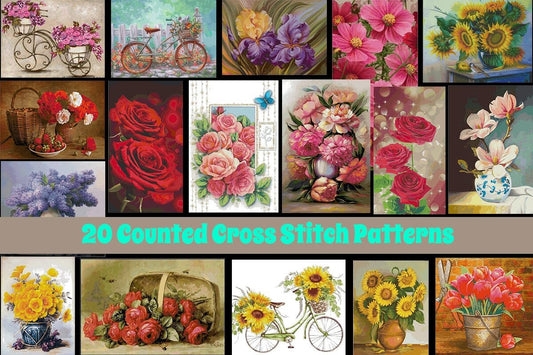 🌸 Flowers Counted Cross Stitch Patterns Bundle 🧵✨