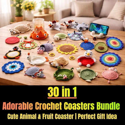 Animal Crochet Coaster Pattern Bundle (30 Designs) 🧶✨ | Amigurumi Mug Coasters 🐼 | Instant PDF ⚡