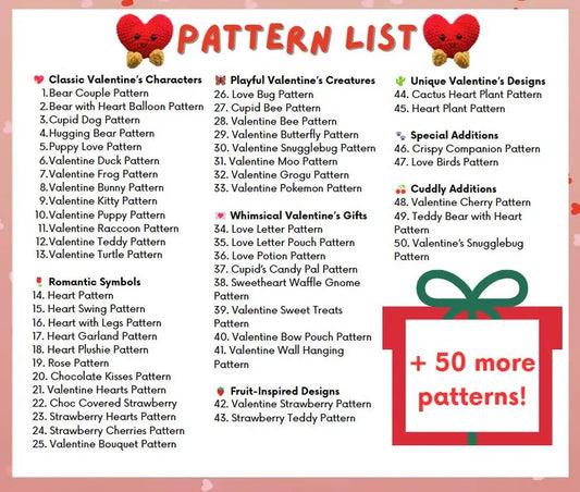 100+ Valentines Crochet PATTERN Bundle Amigurumi Gnome Bouquet Love Potion Dessert Heart Coaster Keychain Cat Bear Plush Dog Bunny Car Plant