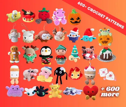 600+ Amigurumi Crochet Patterns Bundle Christmas Valentine Halloween Animal Food Anime Dinosaur Dragon Turtle Set Keychain Decor Easy PDF