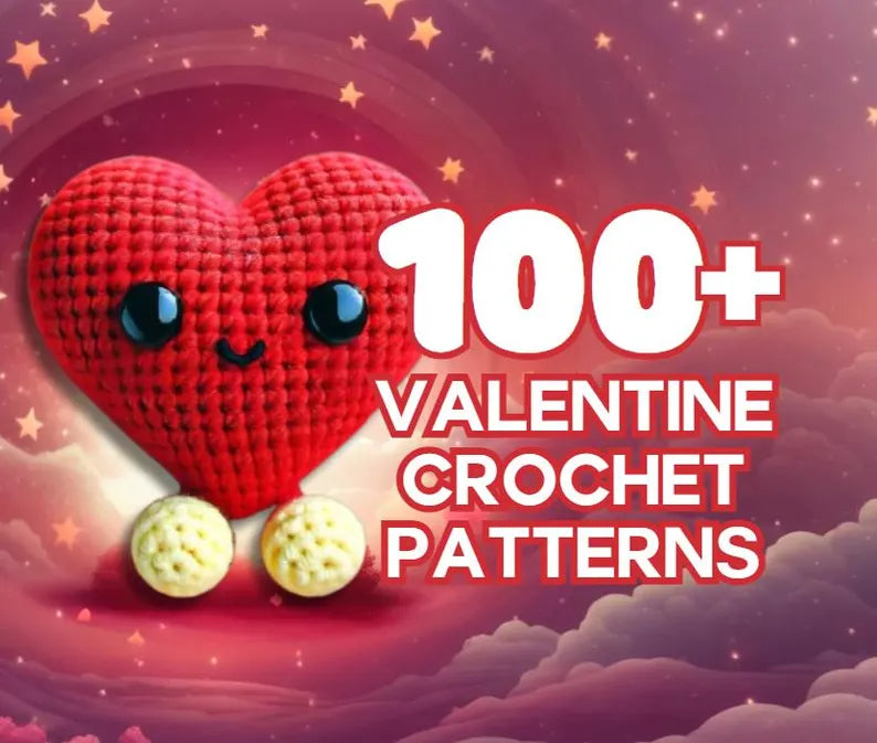100+ Valentines Crochet PATTERN Bundle Amigurumi Gnome Bouquet Love Potion Dessert Heart Coaster Keychain Cat Bear Plush Dog Bunny Car Plant