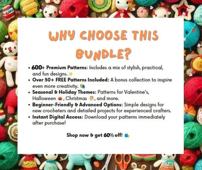 600+ Amigurumi Crochet Patterns Bundle Christmas Valentine Halloween Animal Food Anime Dinosaur Dragon Turtle Set Keychain Decor Easy PDF