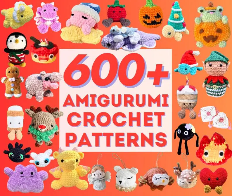 600+ Amigurumi Crochet Patterns Bundle Christmas Valentine Halloween Animal Food Anime Dinosaur Dragon Turtle Set Keychain Decor Easy PDF