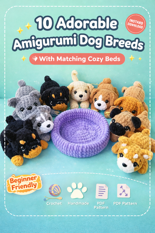 Tiny Puppies PDF Crochet Pattern: 10 Amigurumi Dog Breeds with Beds (Digital Tutorial)