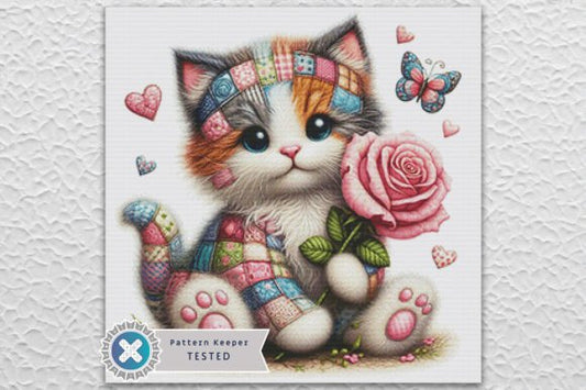 Patchwork Kitten Cross Stitch Pattern 🧵🐱