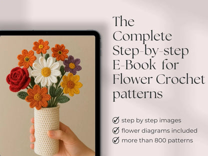 Bundle of 800 Flower Crochet Patterns – Includes Roses, Tulips, Daisies, Sunflowers | Digital Download for Weddings, Mother’s Day, Home Décor & Graduation Gifts