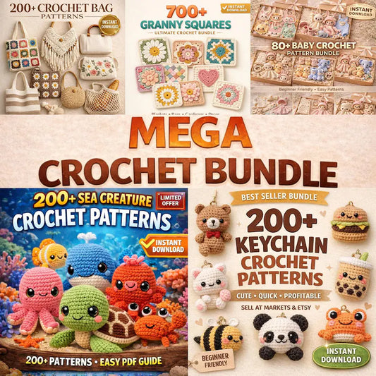 ✨🧶 Mega Crochet Patterns Bundle 🎁 🐻 Amigurumi | 🧵 Granny Squares | 👶 Baby | 👜 Bags | 🔑 Keychains ⚡ Instant PDF Download – Start Crafting Today!
